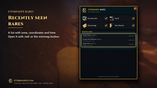 Recently seen rares with zone, coordinates and time. UI preview.
