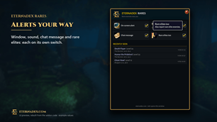 Window, sound, chat and rare elites: each on its own switch. UI preview.
