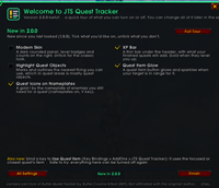 JTS Quest Tracker Welcome Screen