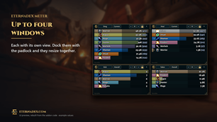 Up to four windows with independent views and docking. UI preview.
