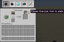 A furnace pinned to charcoal, with the tooltip showing
