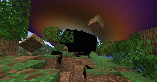 Blocks ripped out of the ground fly into the hole
