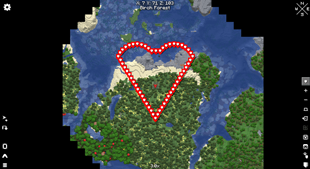 A heart of waypoints on the World Map