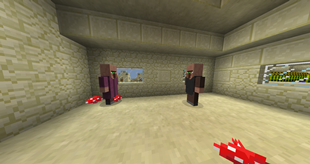 Villagers in a sandstone house