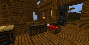 Chest, crafting table, furnaces and *updated* bed.
