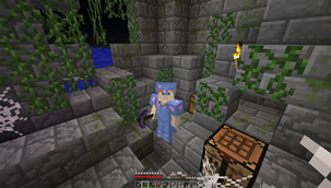 A player equipped with Corundum tools and amor