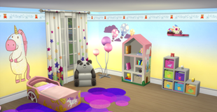 A toddler's room with a bear border