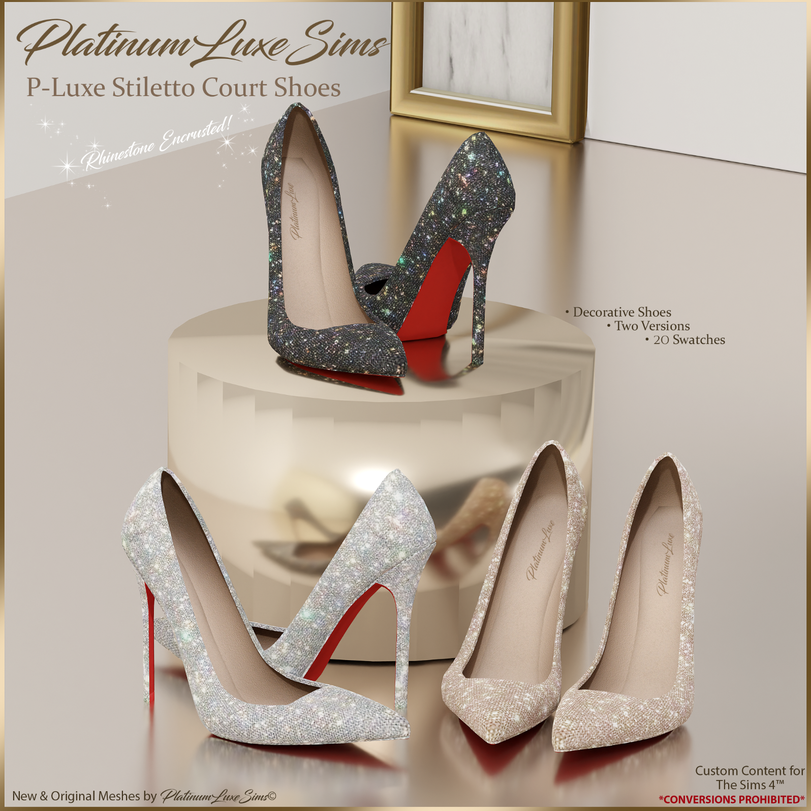P-Luxe Stiletto Court Shoes - Rhinestone Encrusted (deco) logo