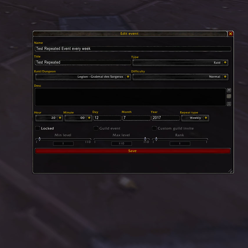 Repeatable Calendar Events World of Warcraft Addons