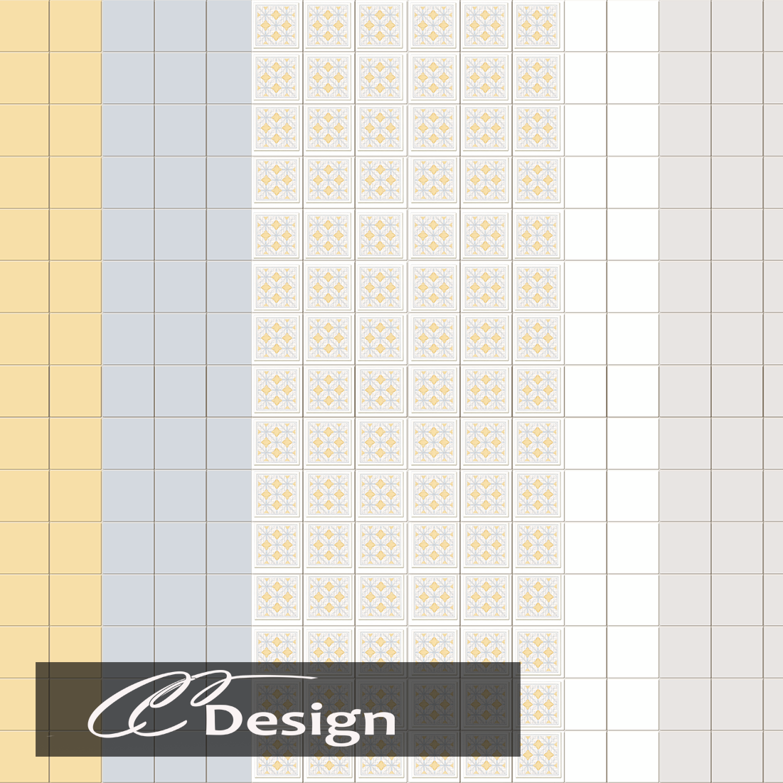 Pretty floor tile with a sunny yellow pattern logo
