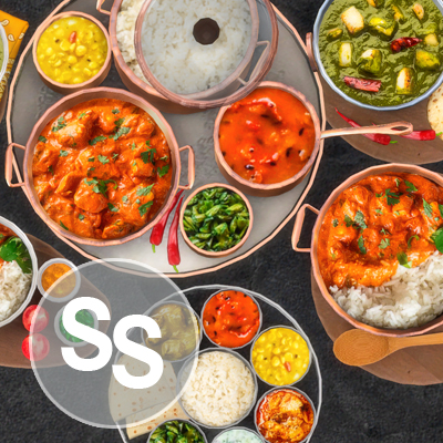 Thali, Palak Paneer and Chicken Tikka Masala-Indian Cuisine set 1 logo