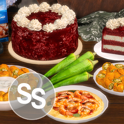 Okra, Shrimp and Grits and Red Velvet Cake - Soul Food Set 3 logo
