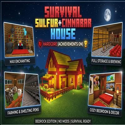 🏡 Cozy Sulfur & Cinnabar Starter Base [Survival | Achievements Enabled]