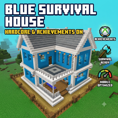 Blue Modern Survival House | Hardcore Survival Starter Base | Achievements Enabled [Bedrock/PE]