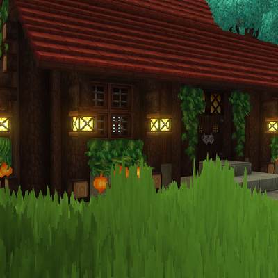 a wooden house with lanterns