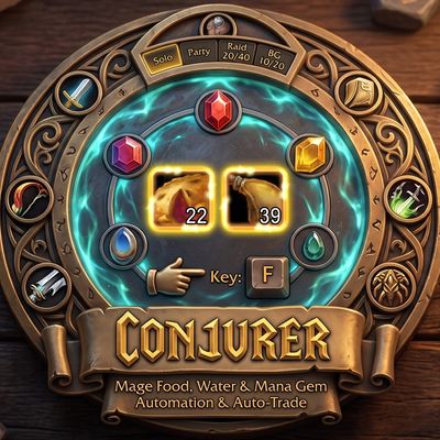Conjurer – Mage Food & Water, Auto Trade to Party & Raid addon image logo