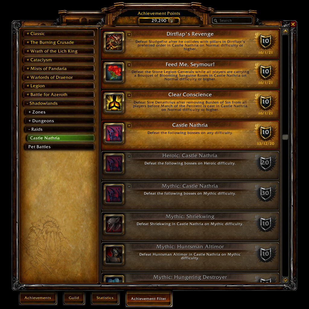 Krowi's Achievement Filter World of Warcraft Addons