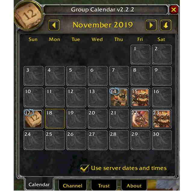 Group / Guild Calendar for Classic TBC World of Warcraft Addons