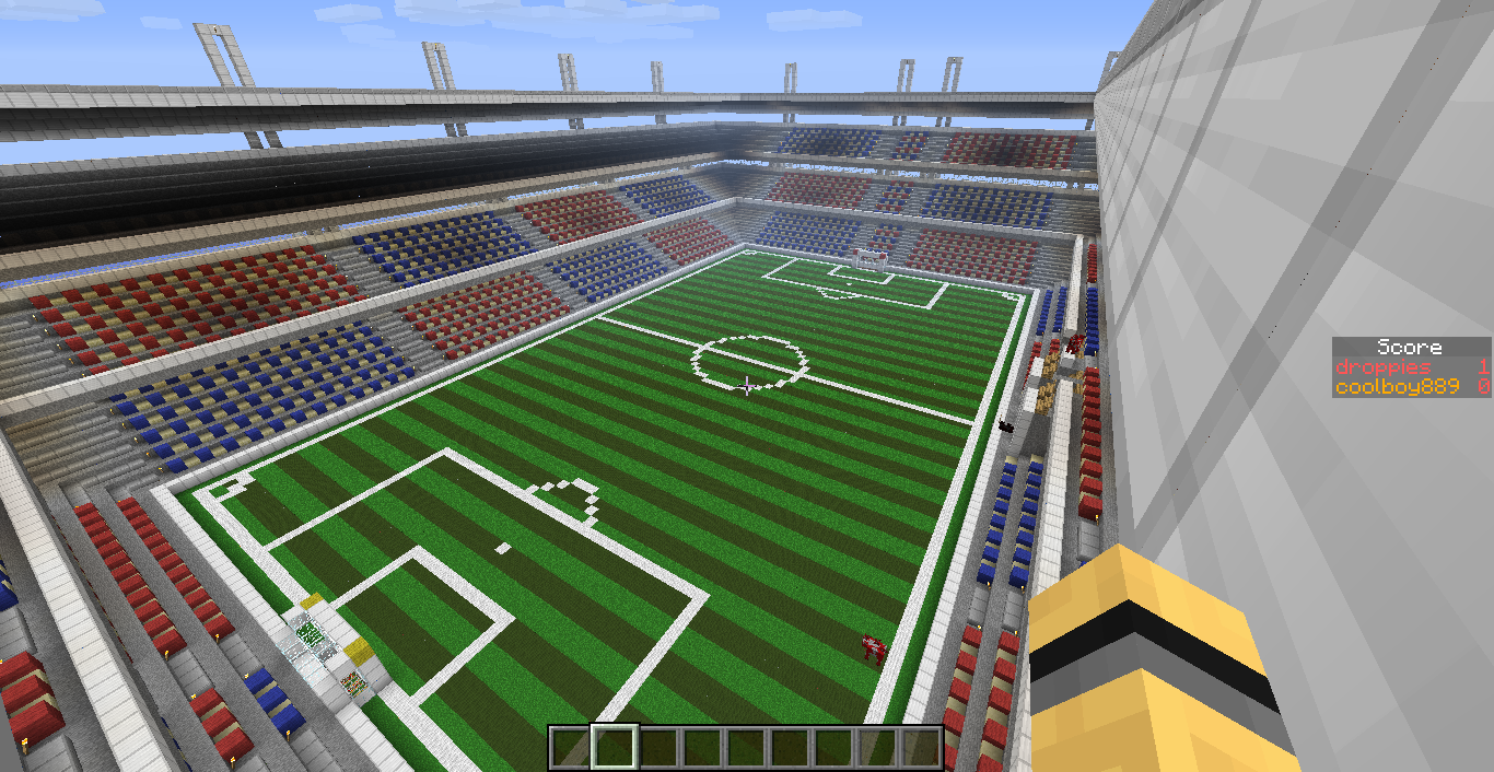 Mod football strike 1.45 3. Minecraft футбол. Футбольный стадион в Майне. Футбольное поле майнкрафт. Футбольная Арена в МАЙНКРАФТЕ.