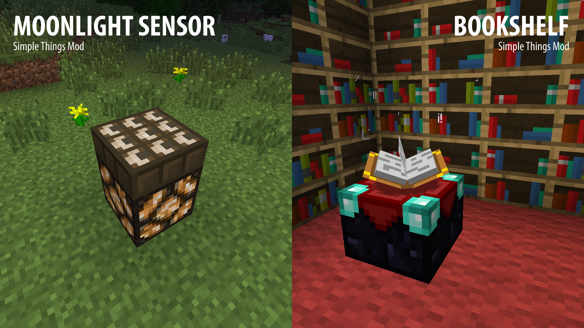 New simple mods. Simple Mod. Букшелф мод. Moonlight Minecraft. Bookshelf Mod.