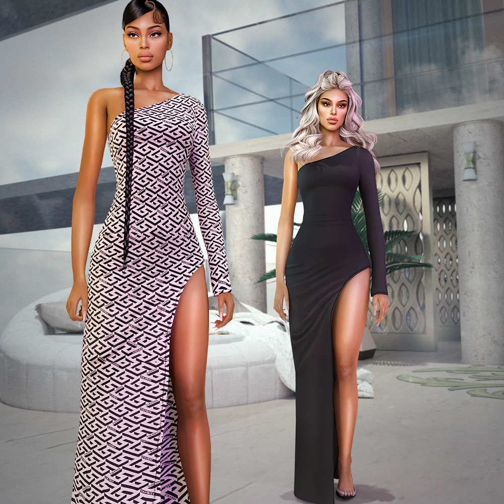 Download One Shoulder Split Thigh Dress - The Sims 4 Mods - CurseForge