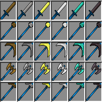 The swords and corresponding tools for my resource pack in the