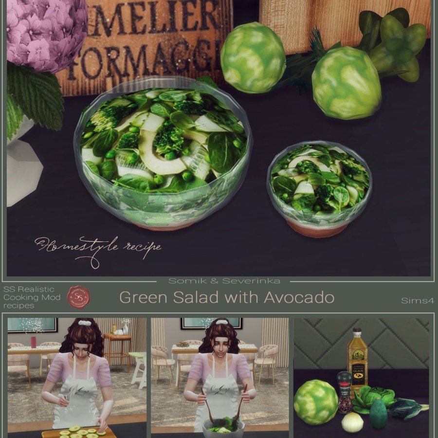 Green Salad with Avocado by somik_severinka Spanish translation The Sims 4 Mods