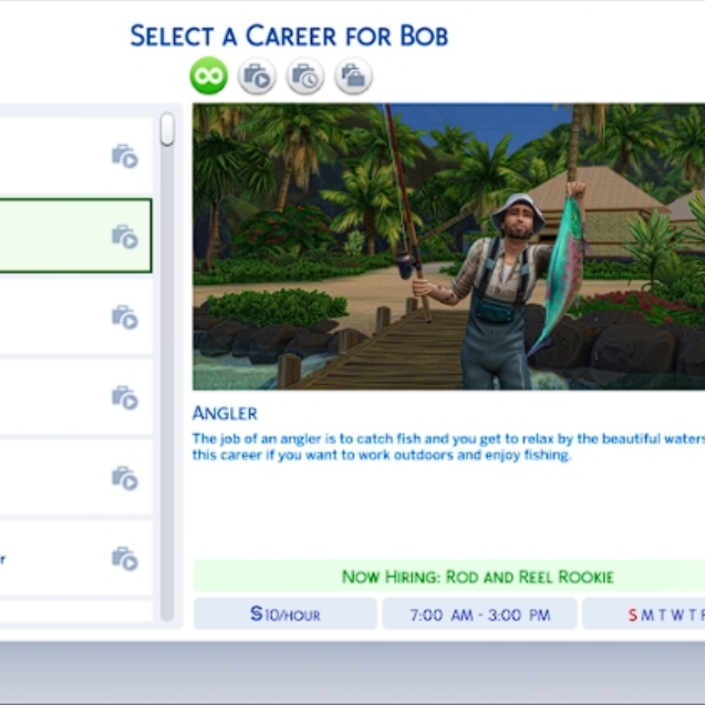 Fisherman career (active) by kiarasims4mods Spanish translation The