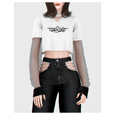 Crop Tee with Fishnet Sleeves logo
