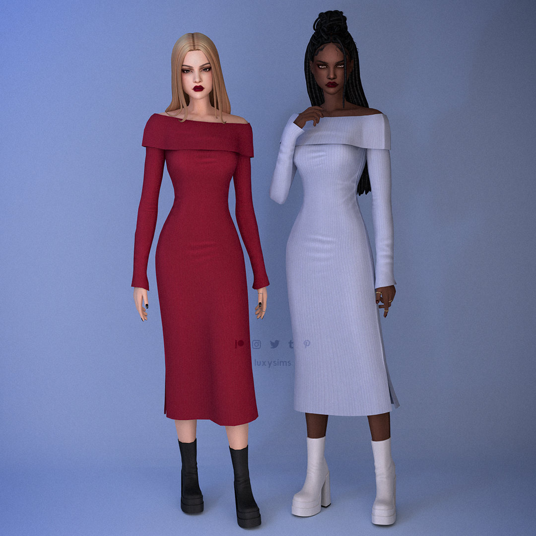 Off Shoulders Sweater Dress - Blue Valentine Collection - The Sims 4 ...