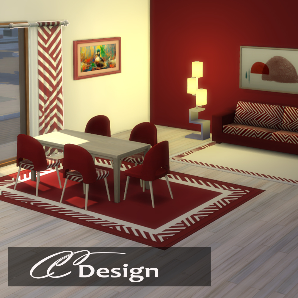 Wild stripes Set. Carpet, Curatins, Sofa and Chair in red - The Sims 4 ...