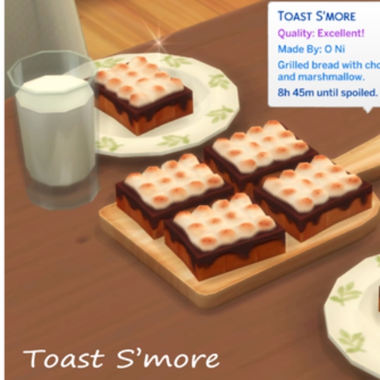 Toast with chocolate syrup and marshmallow by ONI Spanish translation