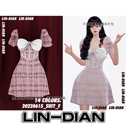LIN-DIAN  herringbone puff sleeve dress logo