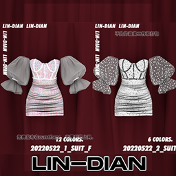 LIN-DIAN Huge puff sleeve herringbone dress short skirt logo