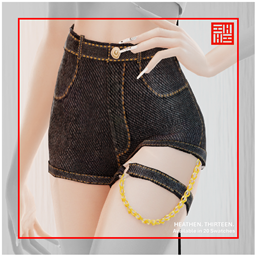 Chained Leg Ring High Waist Denim Shorts logo