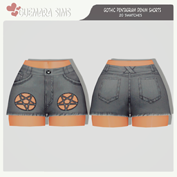 Gothic Pentagram Denim Shorts