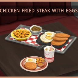Chicken fried steak with eggs by icemunmun Spanish translation.