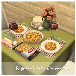 Rigatoni A la Carbonara customized food by Oni Spanish Translation