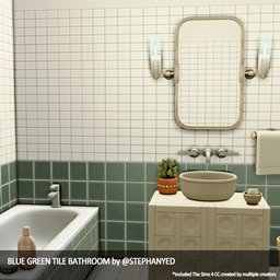 Blue green tile bathroom
