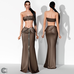Leather belt style bandeau top and fold over zipper detailed leather moto skirt