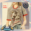 Women's Oversized Lifted Up Sleeves Graphic University Tee Shirt logo