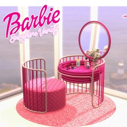 Barbie CC Sunshine Vanity Set by SNOOTYSIMS | Pink & Cute Themed / Mirror / Chair / Rug