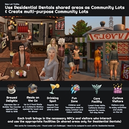 Residential Rentals shared areas as Community Lots & Create multi-purpose Community Lots by DownInSimsland | Chinese Translation