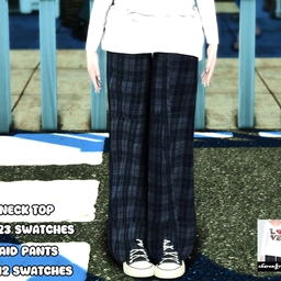 [charon&roqiqi]plaid pants logo