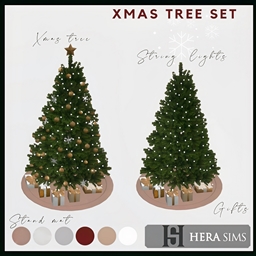 Xmas tree with ornaments & gifts & lights & stand mat - set logo