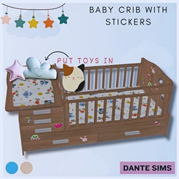 Baby crib with stickers logo