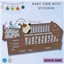 Baby crib with stickers logo