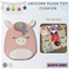Unicorn plush toy cushion logo