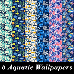 Aquatic Patterned Wallpaper, Set 5
