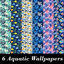 Aquatic Patterned Wallpaper, Set 5